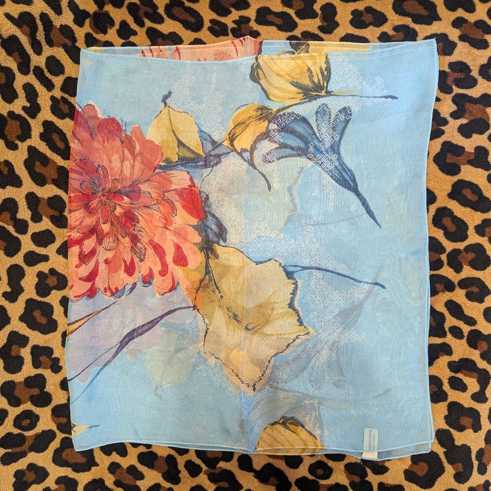 Nordstrom Floral Print Silk Scarf in Blue and Orange